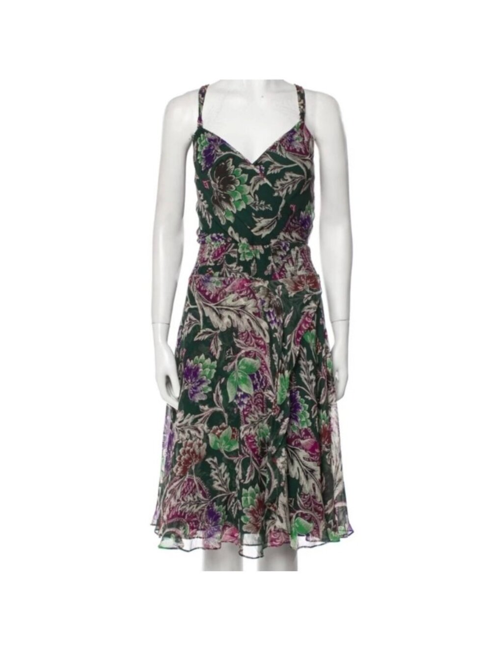 Diane Von Furstenberg Dress 10 Floral Fairy Whimsigoth Silk Green Purple FLAW